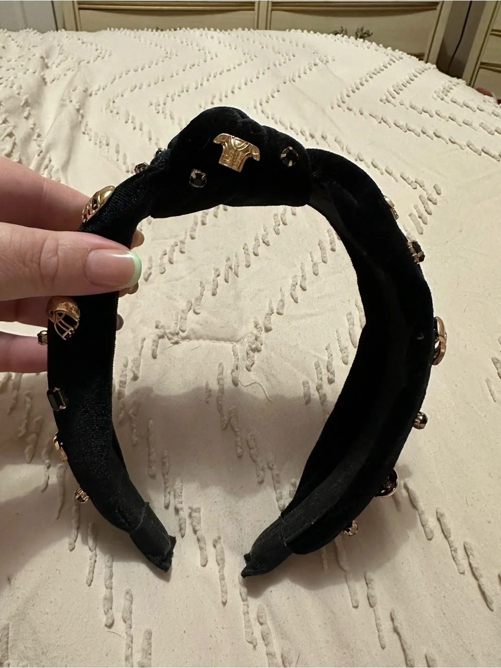Black Embellished Knot Headband with Gold Accents- FOOTBALL